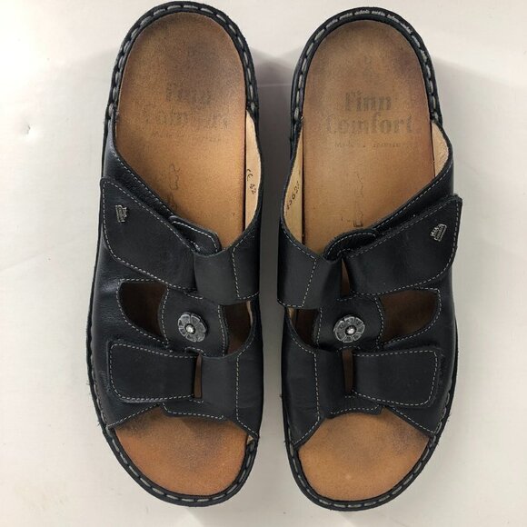 FINN COMFORT Pattaya Black Leather Sandals Sz 42EU / M 9-9.5 / W 11-11.5 - Picture 1 of 13